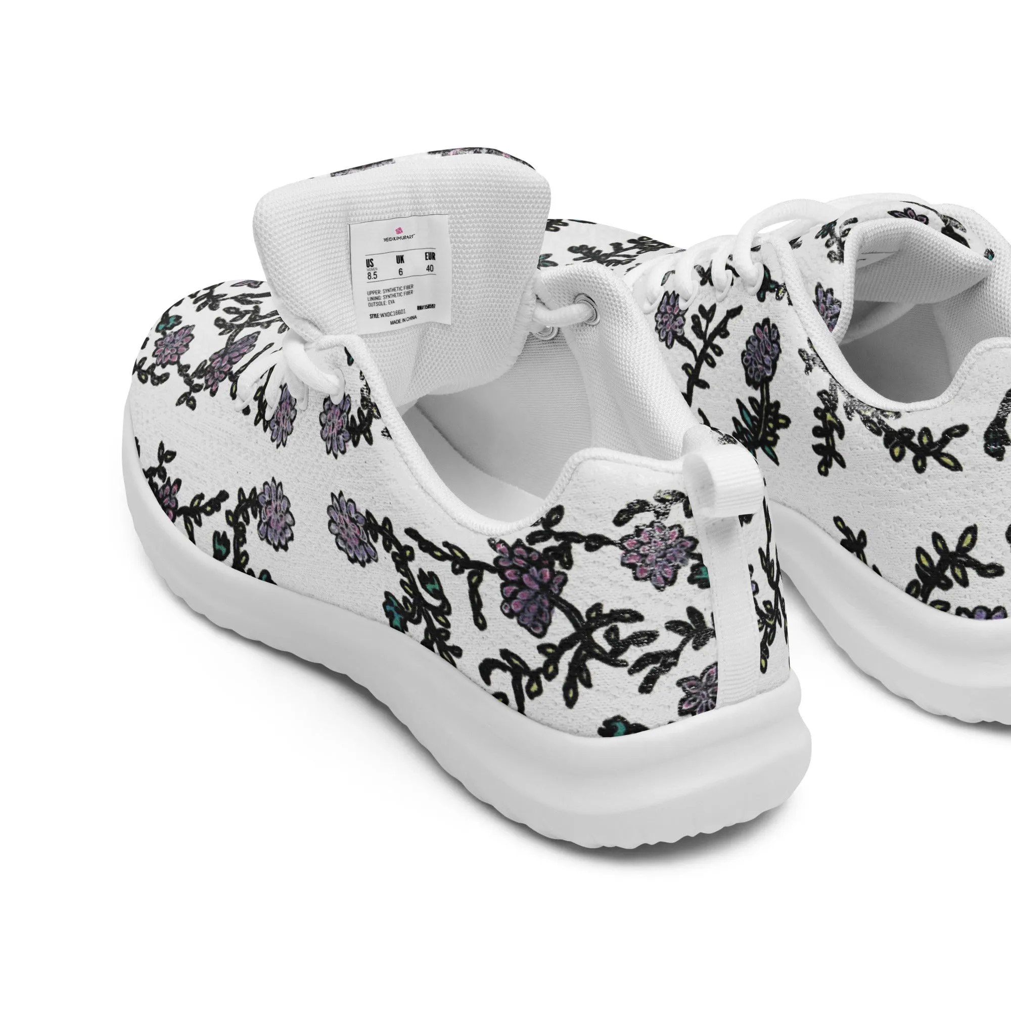 White Floral Men’s Athletic Shoes, Abstract Floral Print Modern Breathable Lightweight Men’s Athletic Shoes (US Size: 5-13)