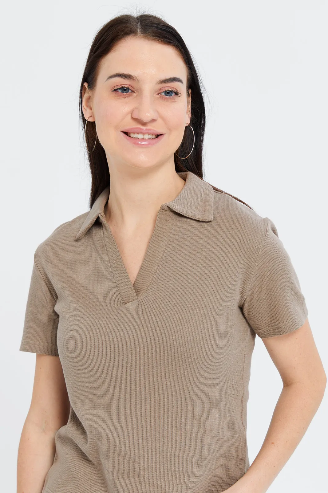 Women Beige Jacquard T-Shirt