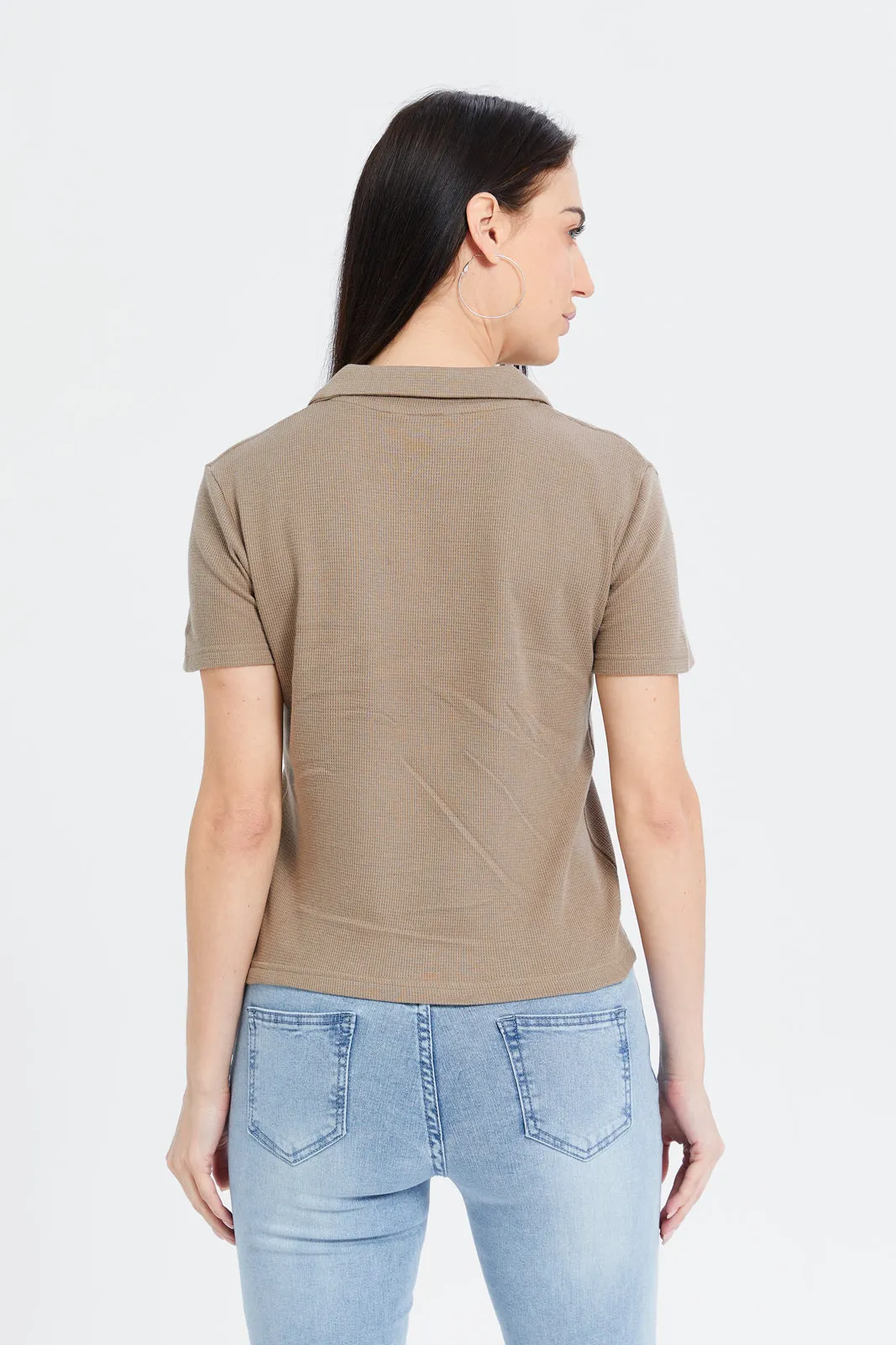 Women Beige Jacquard T-Shirt