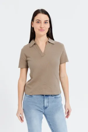 Women Beige Jacquard T-Shirt