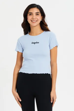 Women Blue Inspire Ribbed T-Shirt