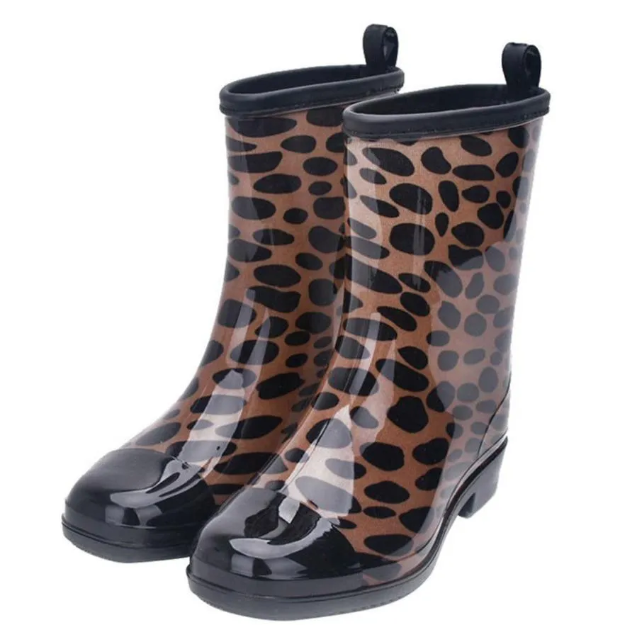 Women fashion rain boots mid calf waterproof rain shoes