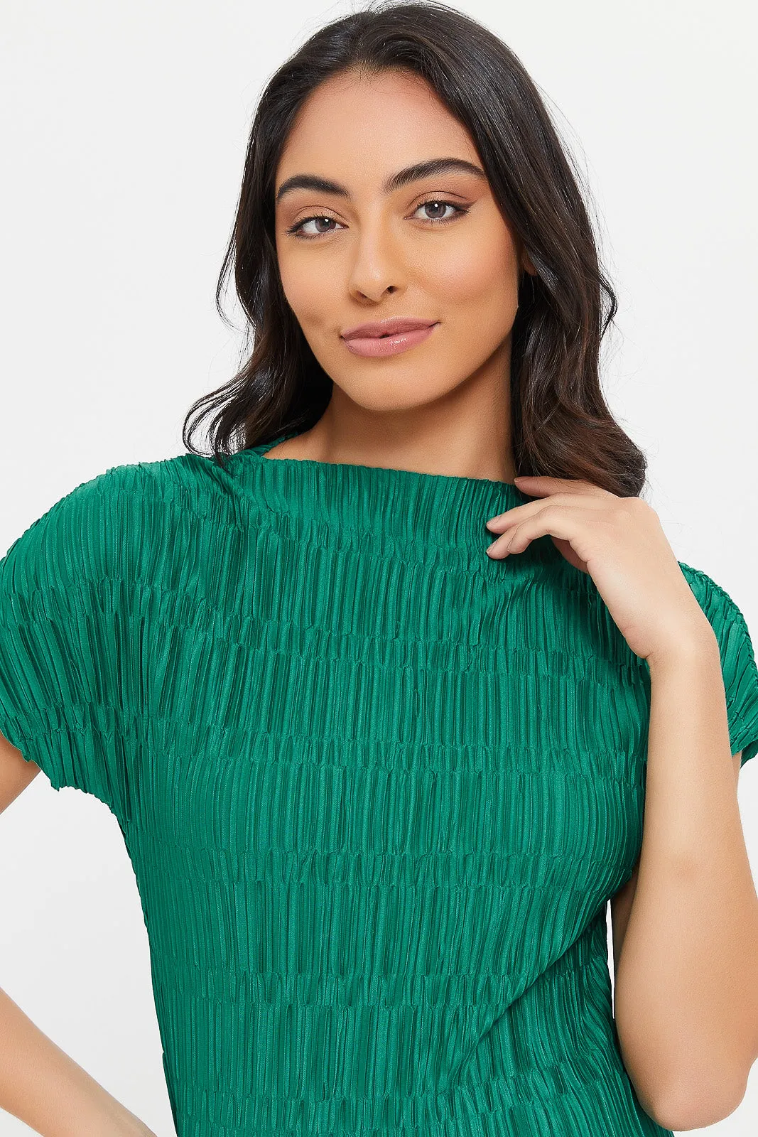 Women Green Embellished Pleated Top