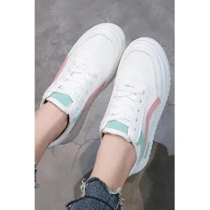 Women Superb Solid Pattern Lace Up Closure Anti Slip Rubber Soke Athletic Sneakers Shoes - WSC15505