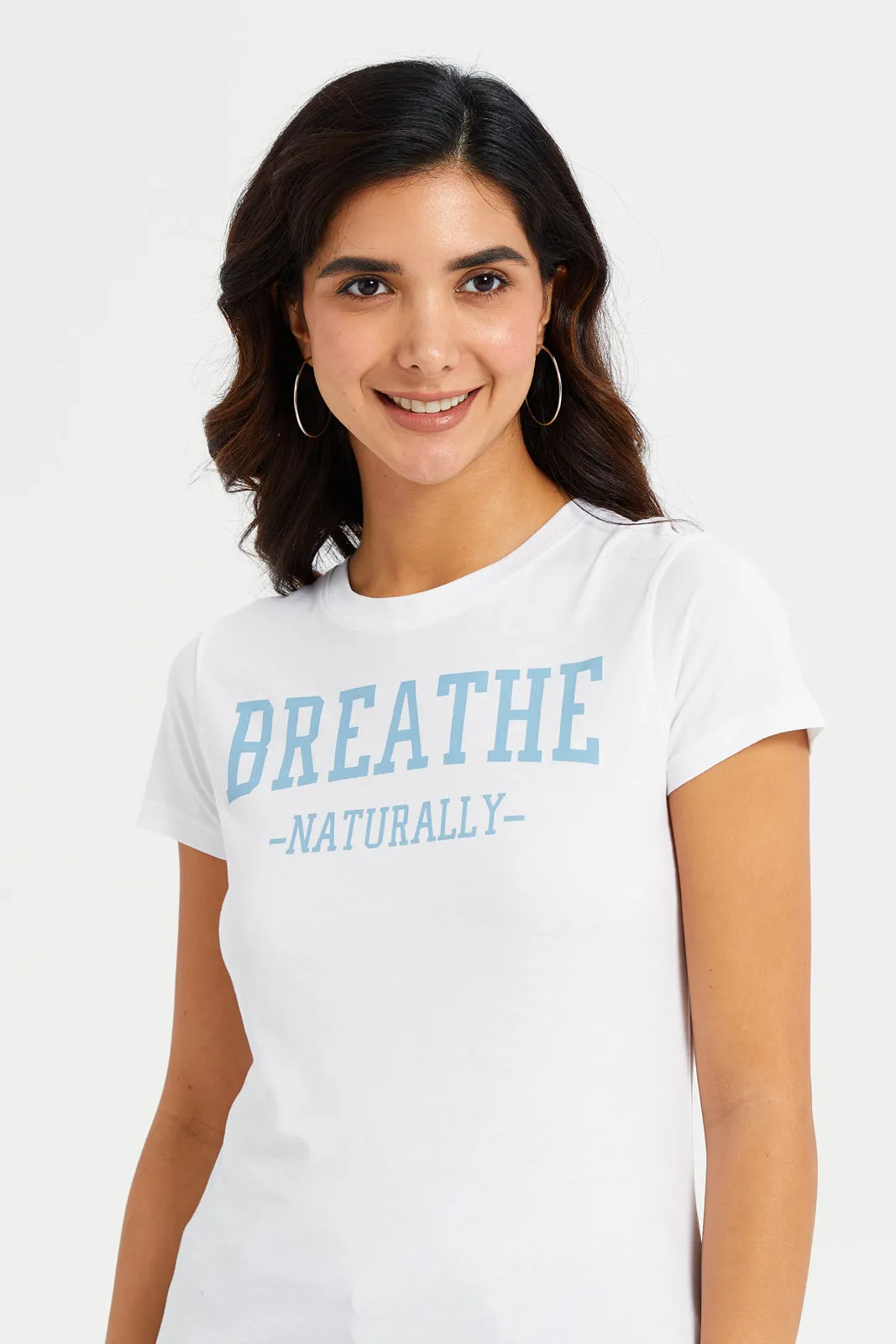 Women White Breathe Printed T-Shirt