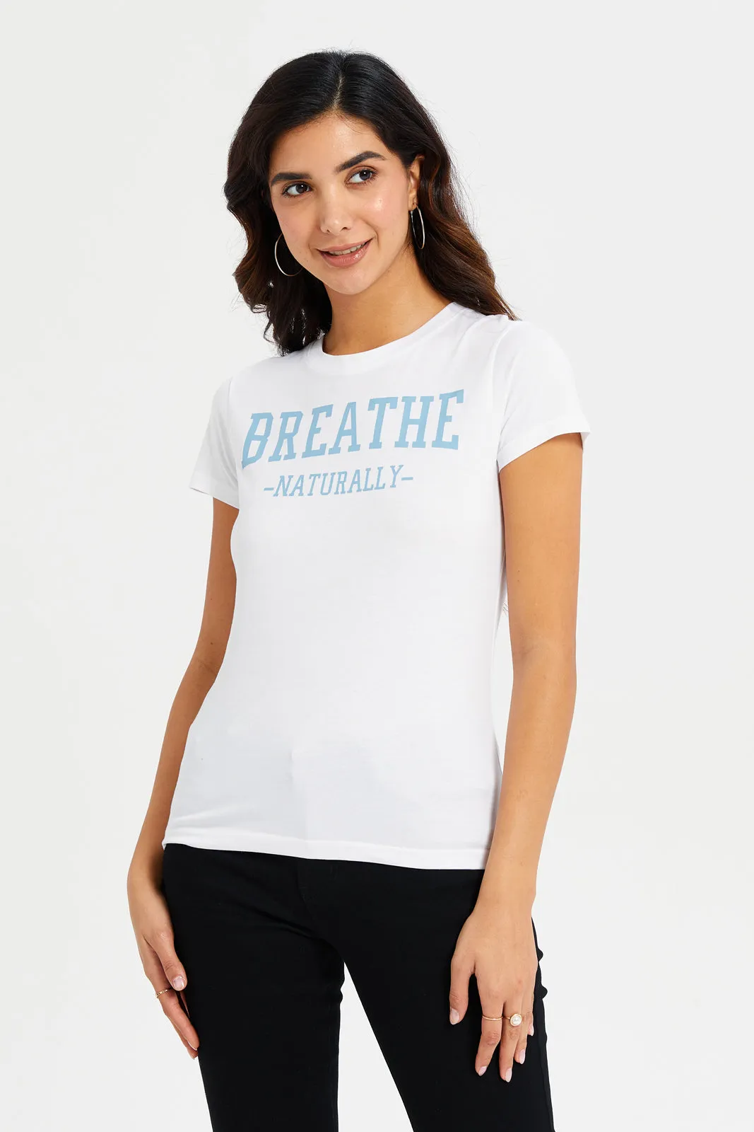 Women White Breathe Printed T-Shirt